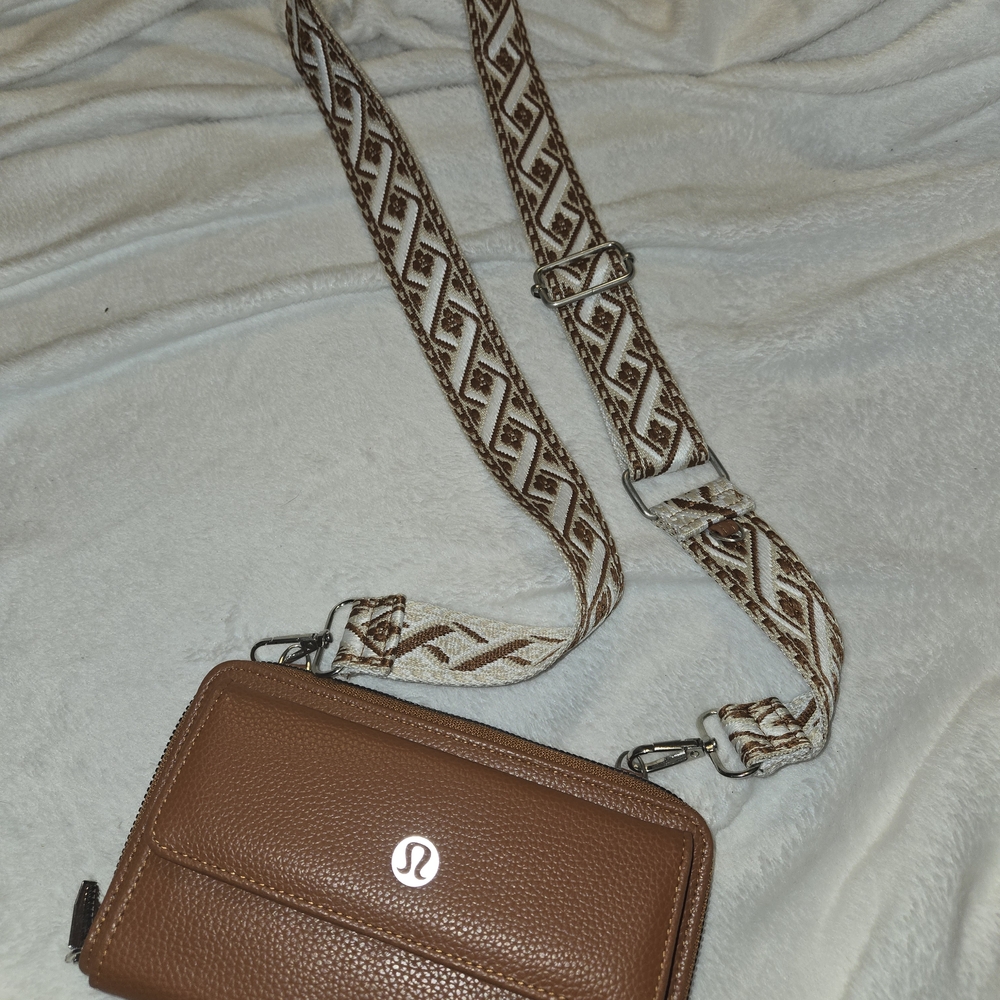 lululemon athletica Tan Crossbody Bag with Patterned Strap